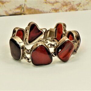 Rare To Find Cherry Amber Link BRACELET in 925 Silver, Heavy Jewelry, OOAK Gift